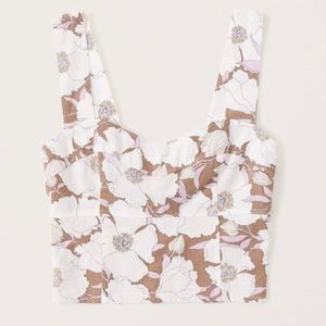 Abercrombie Linen-Blend Corset Top in Brown Floral, M
